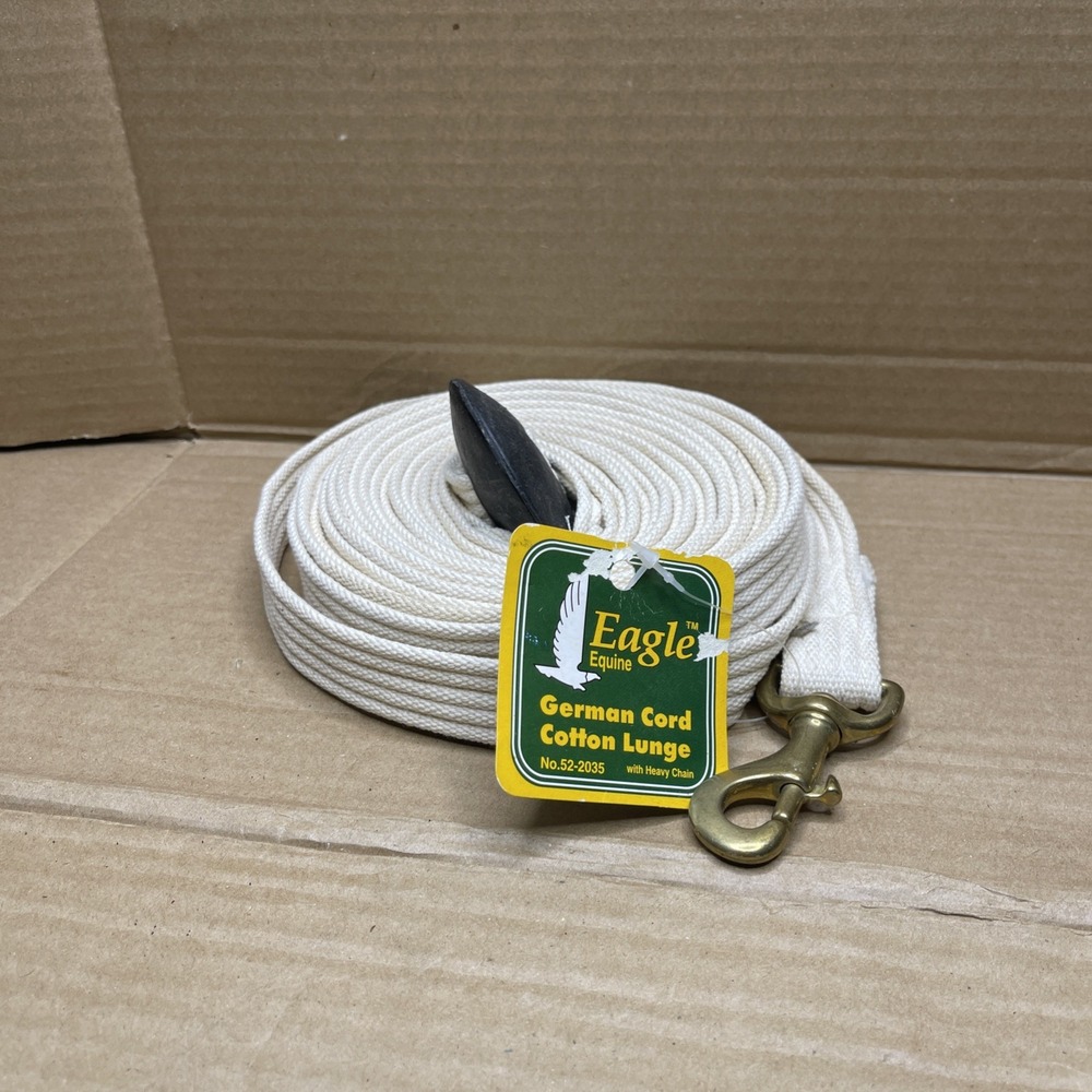 NOS Eagle Equine German Cord Cotton Lunge Line 25' White Swivel Snap Horse